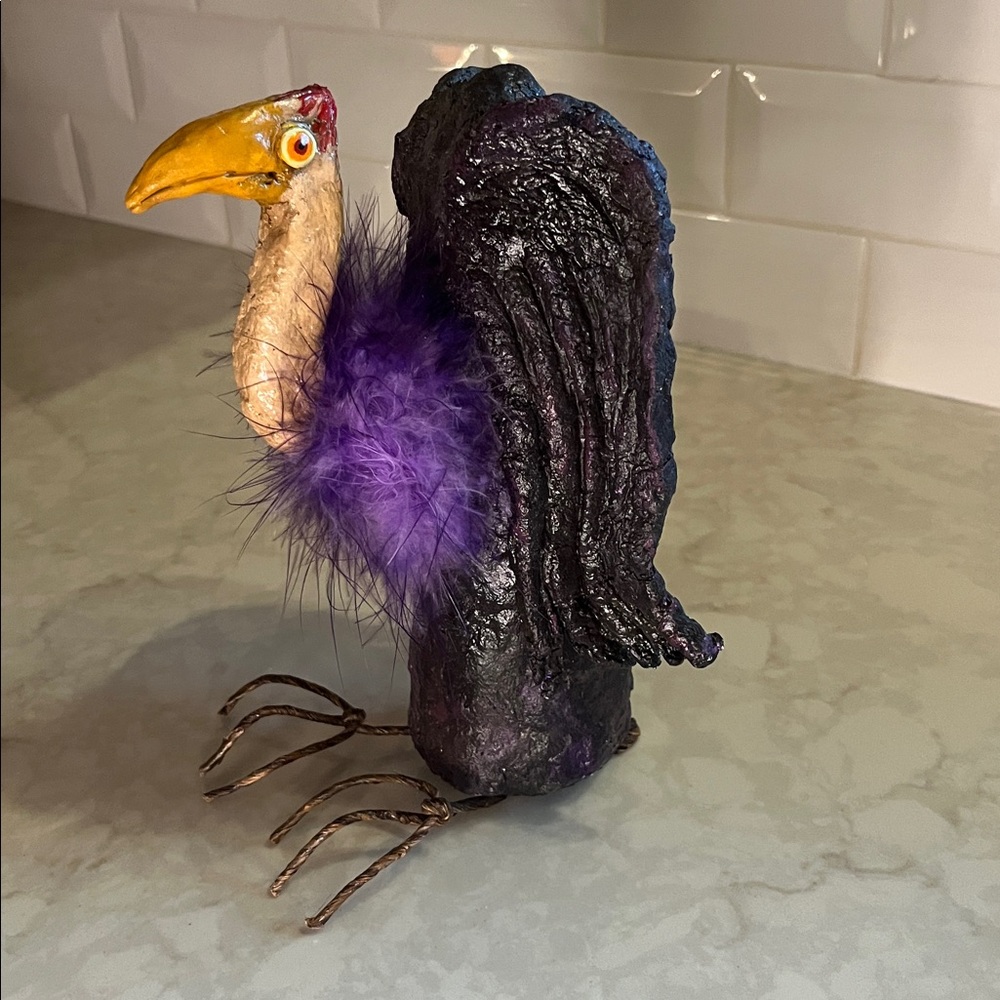 Folk Art hand crafted paper mache vulture Halloween whimsical